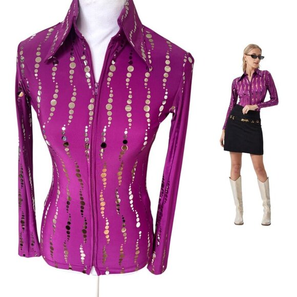 VINTAGE Y2K RARE EQUESTRIAN HOBBY HORSE WESTERN PINK RETRO MIRROR TOP XSMALL #5 - Picture 2 of 4